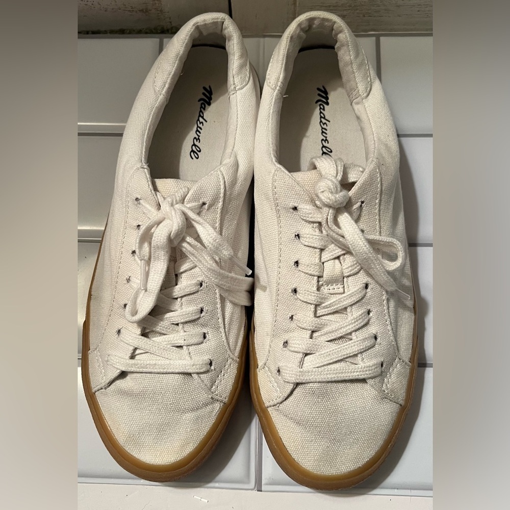 Madewell White Canvas Sneakers with Gum Sole - Picture 1 of 6